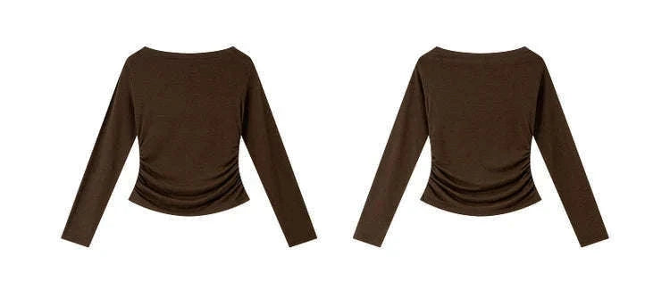 Women’s Slim Fit Slash Neck Long Sleeve Stretch Knit Top-Gray Striped tee / S