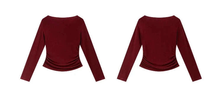 Women’s Slim Fit Slash Neck Long Sleeve Stretch Knit Top-Gray Striped tee / S