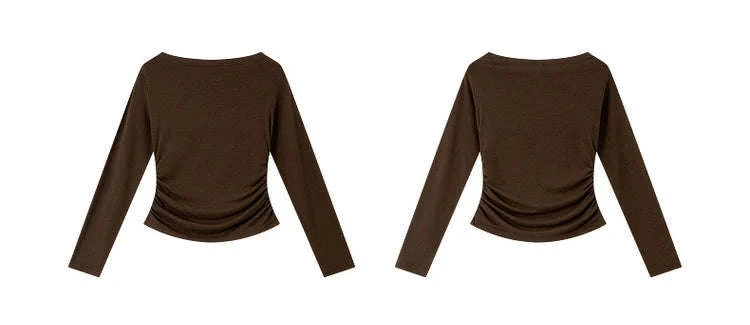 Women’s Slim Fit Slash Neck Long Sleeve Stretch Knit Top-Gray Striped tee / S