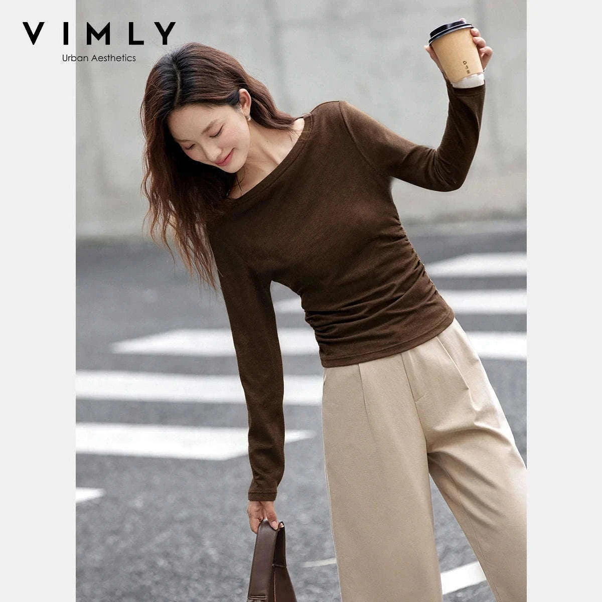 Women’s Slim Fit Slash Neck Long Sleeve Stretch Knit Top-Gray Striped tee / S