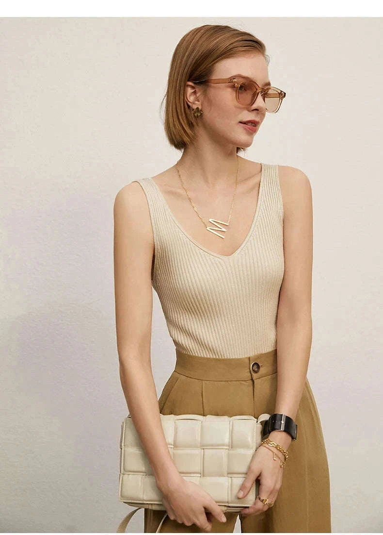 Women’s Slim Fit V-Neck Camisole Top for Office and Summer Wear-green / M