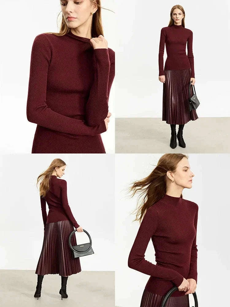 Women’s Slim Fit Wool Turtleneck Sweater – Soft Stretch Winter Pullover-coffee12323075 / M