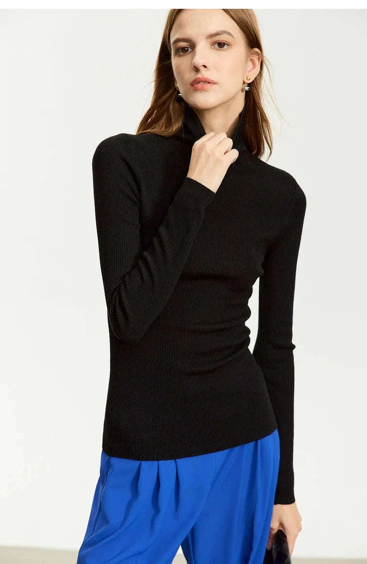 Women’s Slim Fit Wool Turtleneck Sweater – Soft Stretch Winter Pullover-coffee12323075 / M