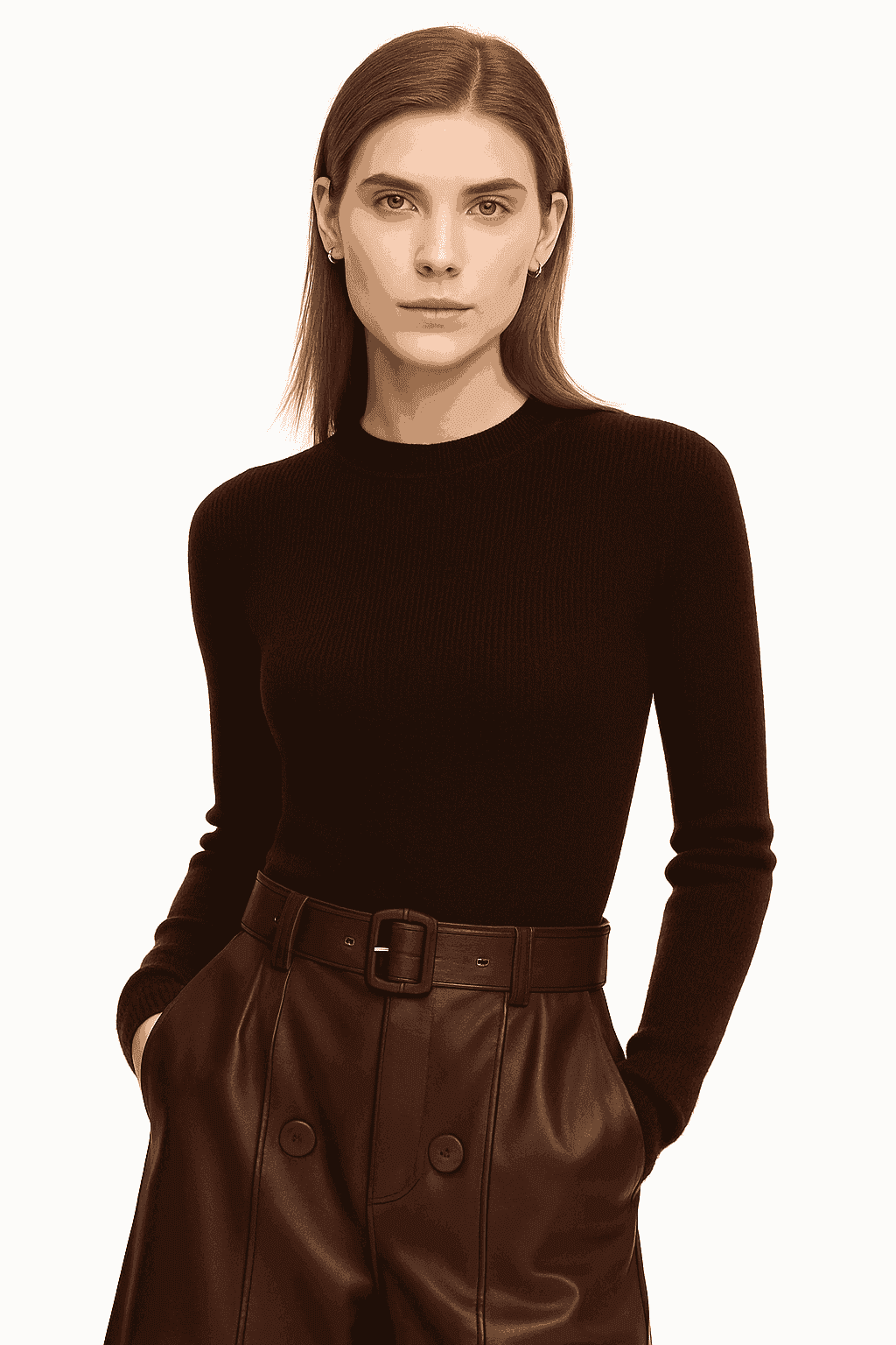 Women’s Slim Fit Wool Turtleneck Sweater – Soft Stretch Winter Pullover-coffee12323075 / M