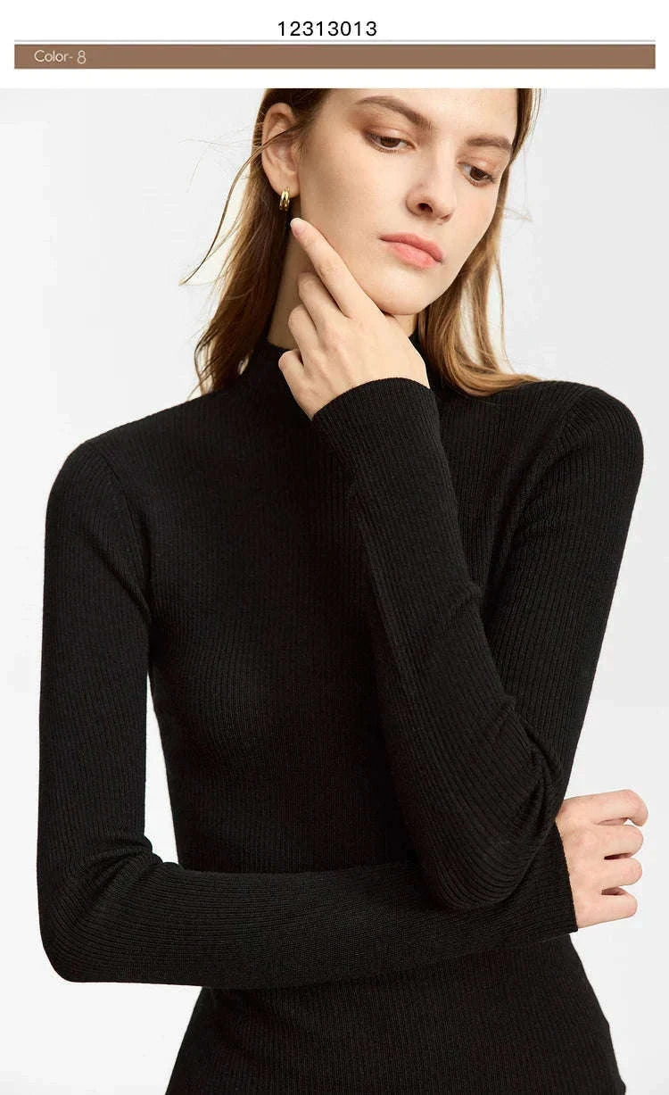 Women’s Slim Fit Wool Turtleneck Sweater – Soft Stretch Winter Pullover-coffee12323075 / M