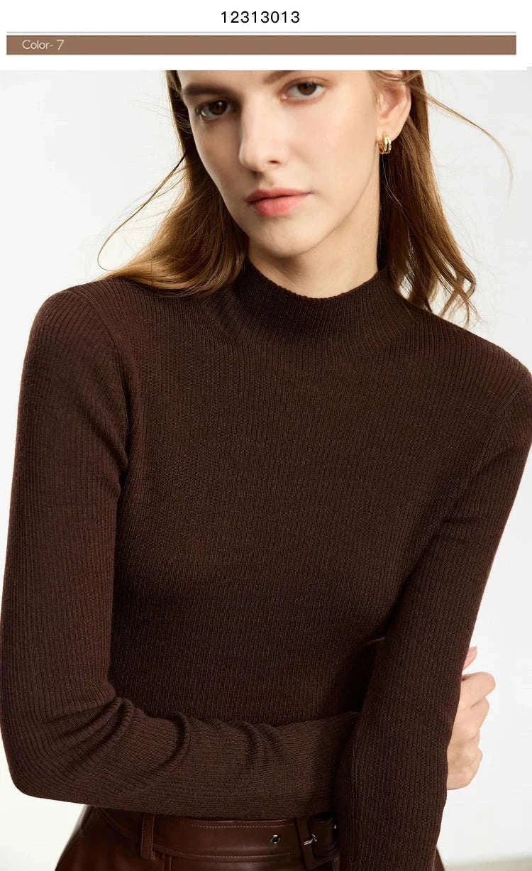 Women’s Slim Fit Wool Turtleneck Sweater – Soft Stretch Winter Pullover-coffee12323075 / M