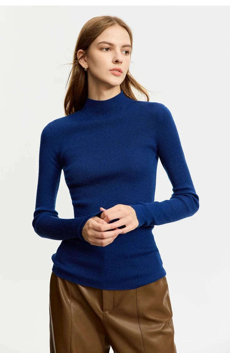 Women’s Slim Fit Wool Turtleneck Sweater – Soft Stretch Winter Pullover-coffee12323075 / M