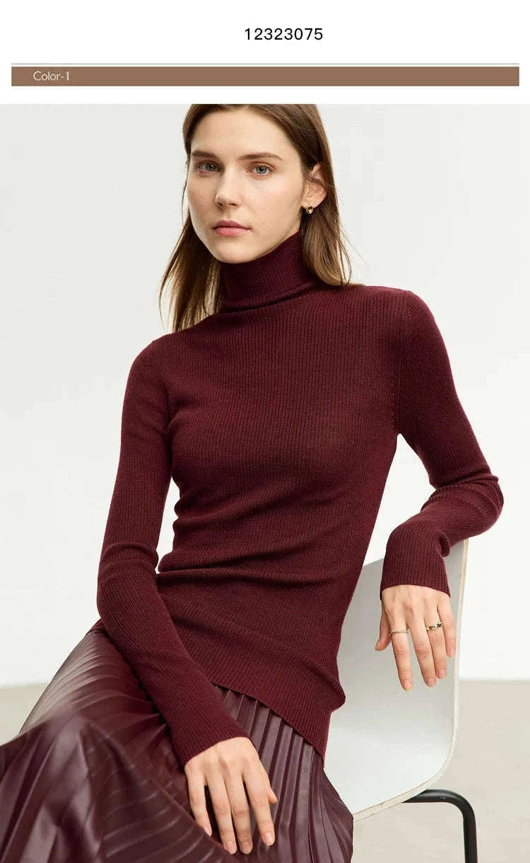 Women’s Slim Fit Wool Turtleneck Sweater – Soft Stretch Winter Pullover-coffee12323075 / M