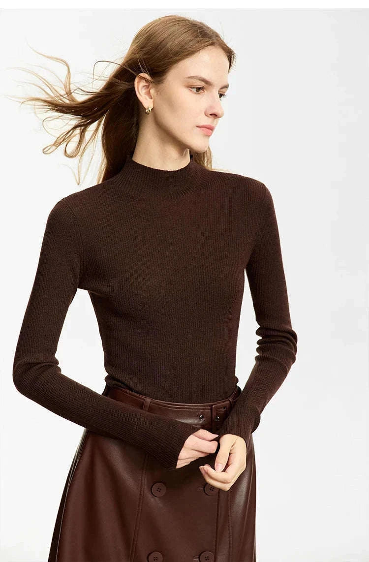 Women’s Slim Fit Wool Turtleneck Sweater – Soft Stretch Winter Pullover-coffee12323075 / M