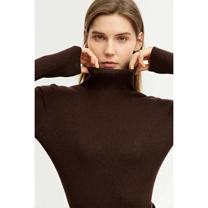 Women’s Slim Fit Wool Turtleneck Sweater – Soft Stretch Winter Pullover-coffee12323075 / S