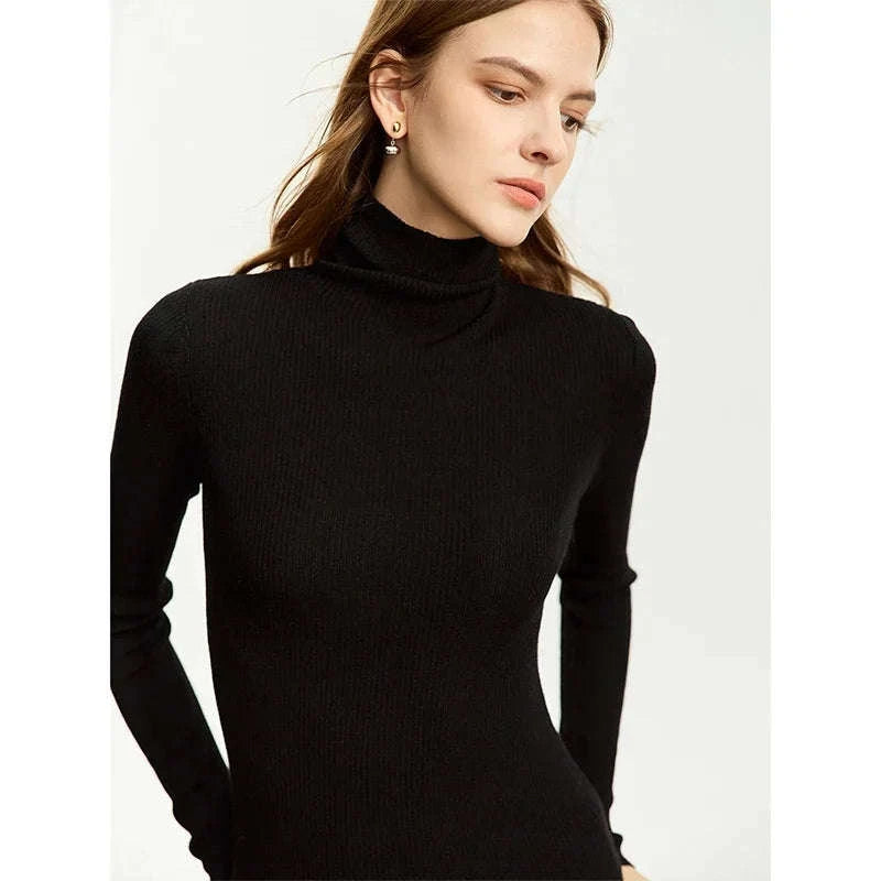 Women’s Slim Fit Wool Turtleneck Sweater – Soft Stretch Winter Pullover-coffee12323075 / S
