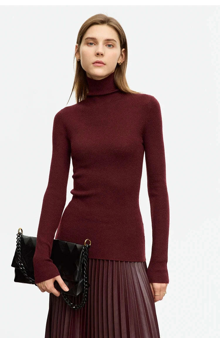 Women’s Slim Fit Wool Turtleneck Sweater – Soft Stretch Winter Pullover-coffee12323075 / S