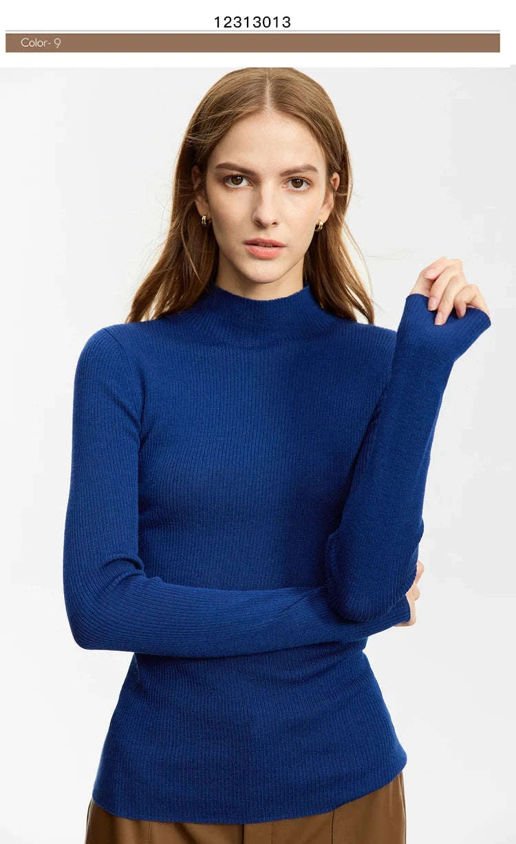 Women’s Slim Fit Wool Turtleneck Sweater – Soft Stretch Winter Pullover-coffee12323075 / S