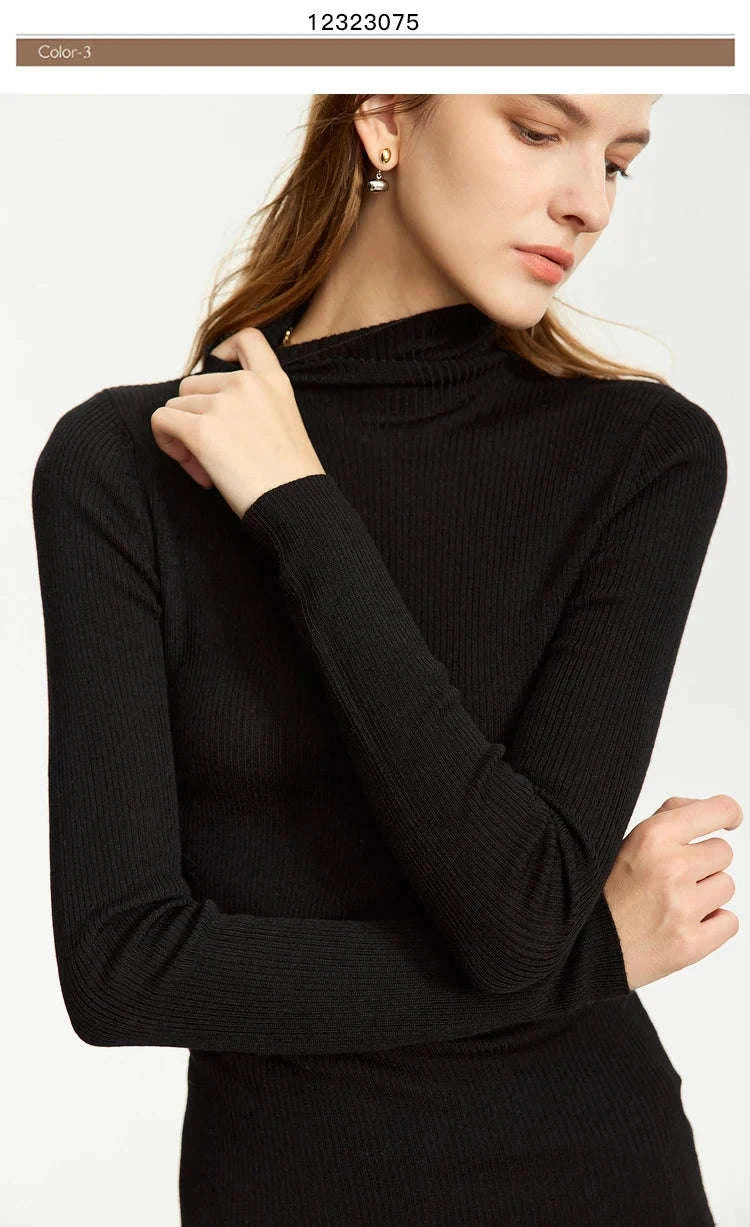 Women’s Slim Fit Wool Turtleneck Sweater – Soft Stretch Winter Pullover-coffee12323075 / S