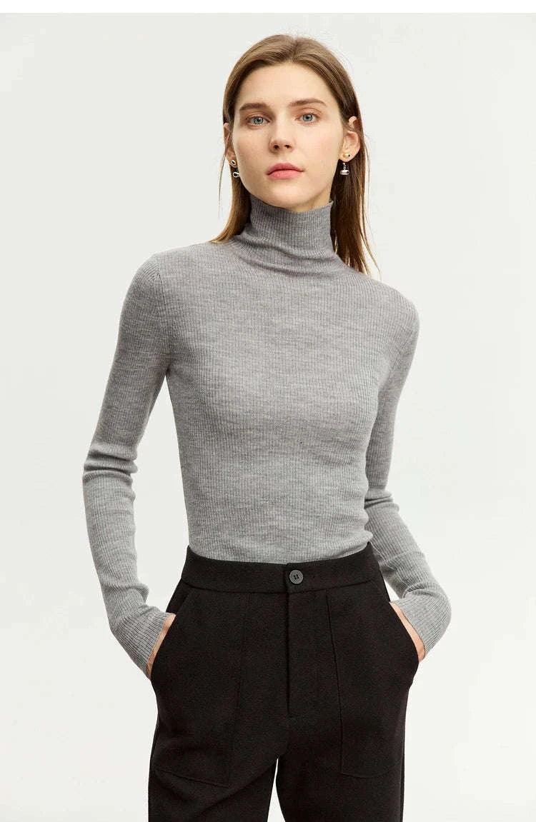 Women’s Slim Fit Wool Turtleneck Sweater – Soft Stretch Winter Pullover-coffee12323075 / S