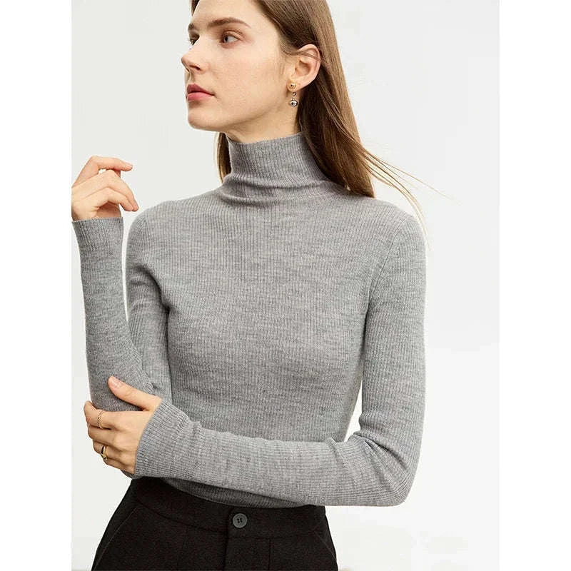 Women’s Slim Fit Wool Turtleneck Sweater – Soft Stretch Winter Pullover-coffee12323075 / S