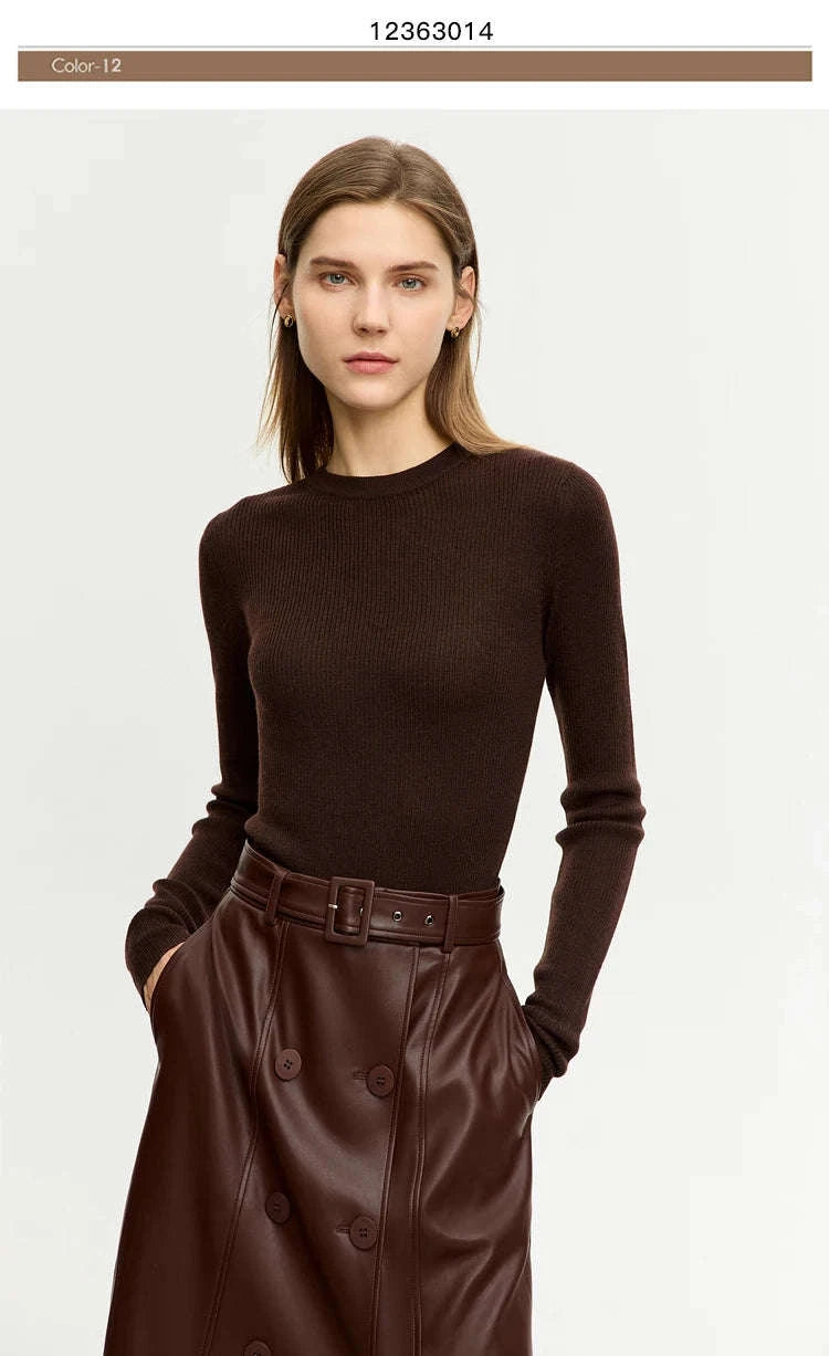Women’s Slim Fit Wool Turtleneck Sweater – Soft Stretch Winter Pullover-coffee12323075 / S