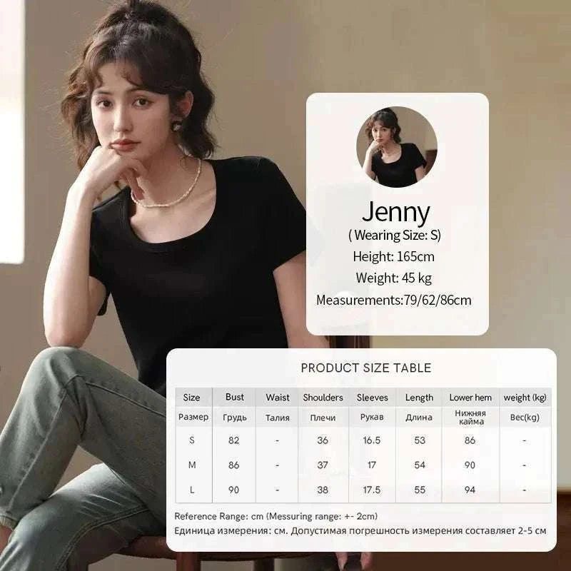 Women's Square Neck Cotton Blend T-Shirt – Elegant Short Sleeve Top-Beige White / S