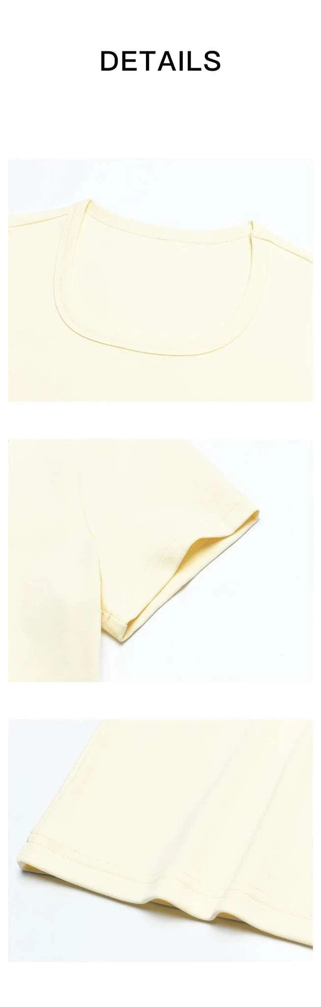 Women's Square Neck Cotton Blend T-Shirt – Elegant Short Sleeve Top-Beige White / S