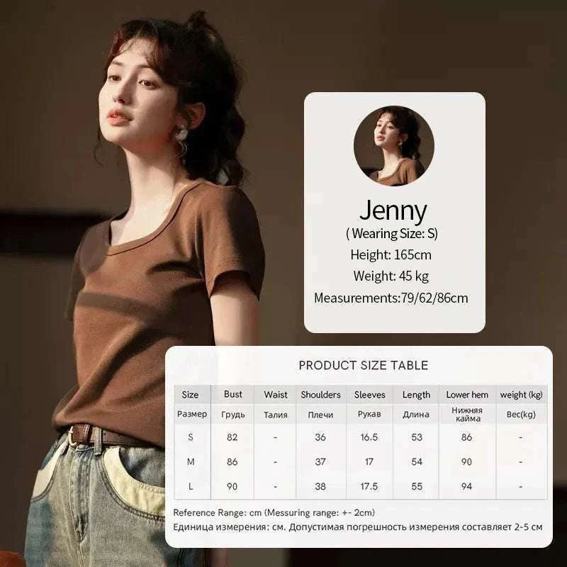 Women's Square Neck Cotton Blend T-Shirt – Elegant Short Sleeve Top-Beige White / S