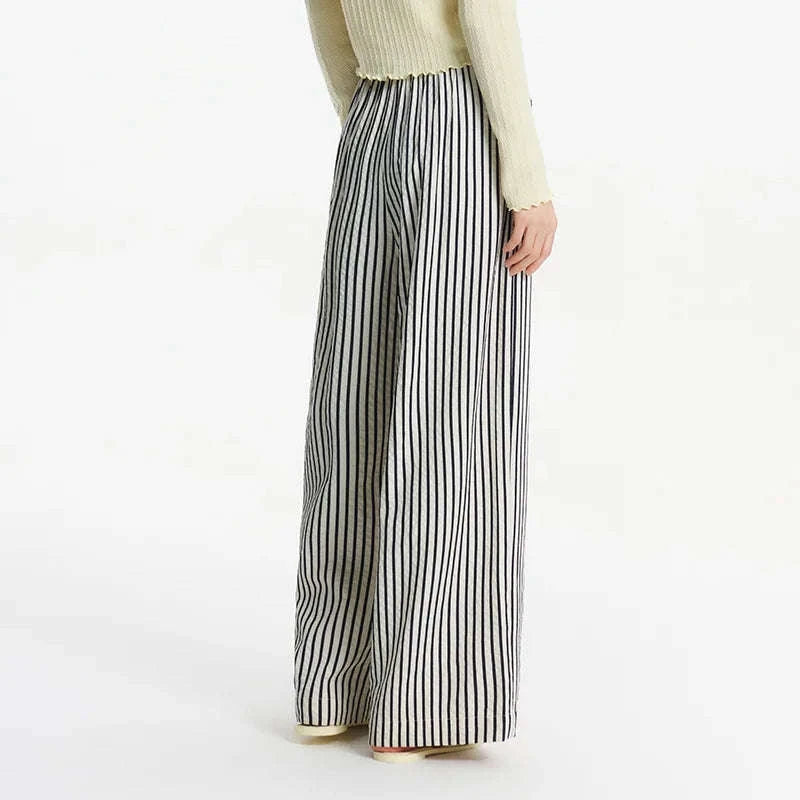 Women’s Striped Wide Leg Pants with Elastic Waist for Easy Summer Style-blue / XXL / China Mainland