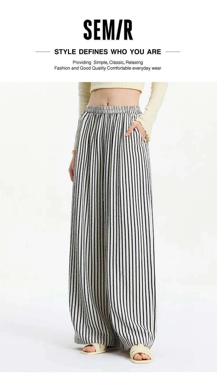 Women’s Striped Wide Leg Pants with Elastic Waist for Easy Summer Style-blue / XXL / China Mainland