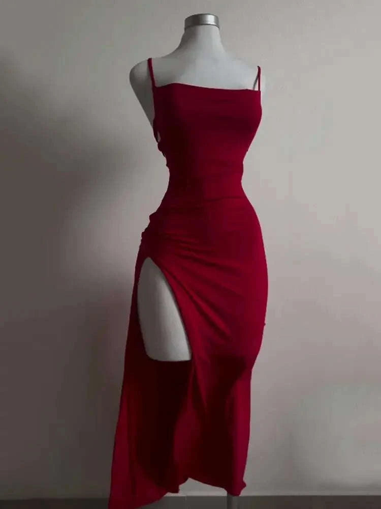 Women’s Summer Halter Strap Bodycon Dress-S / red