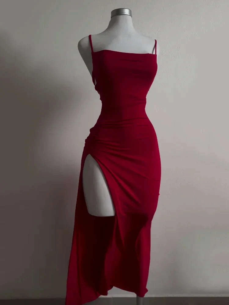 Women’s Summer Halter Strap Bodycon Dress-S / red