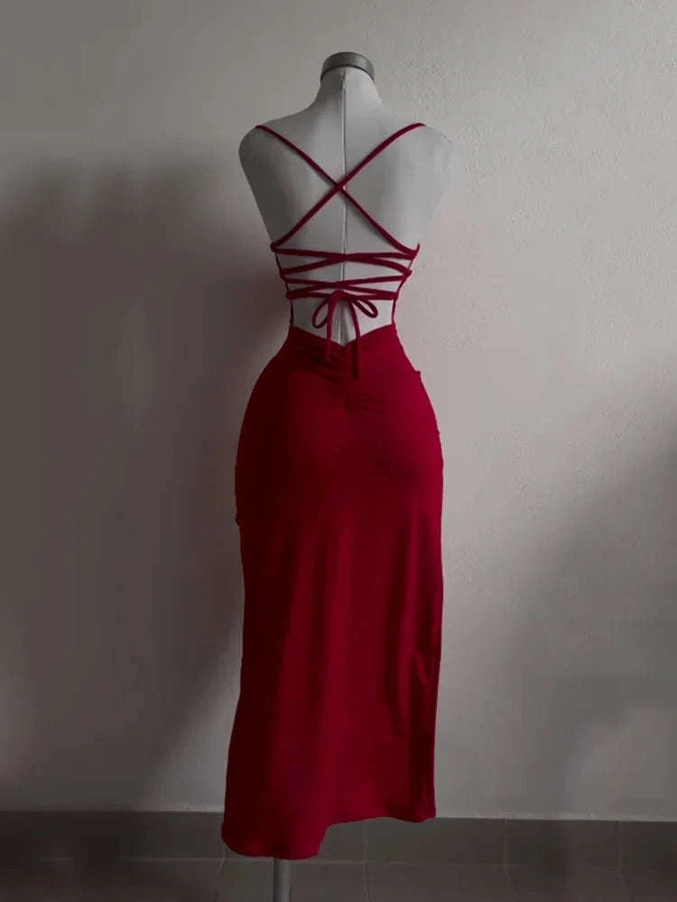 Women’s Summer Halter Strap Bodycon Dress-S / red