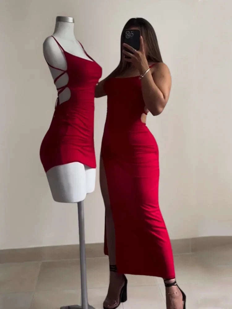 Women’s Summer Halter Strap Bodycon Dress-S / red