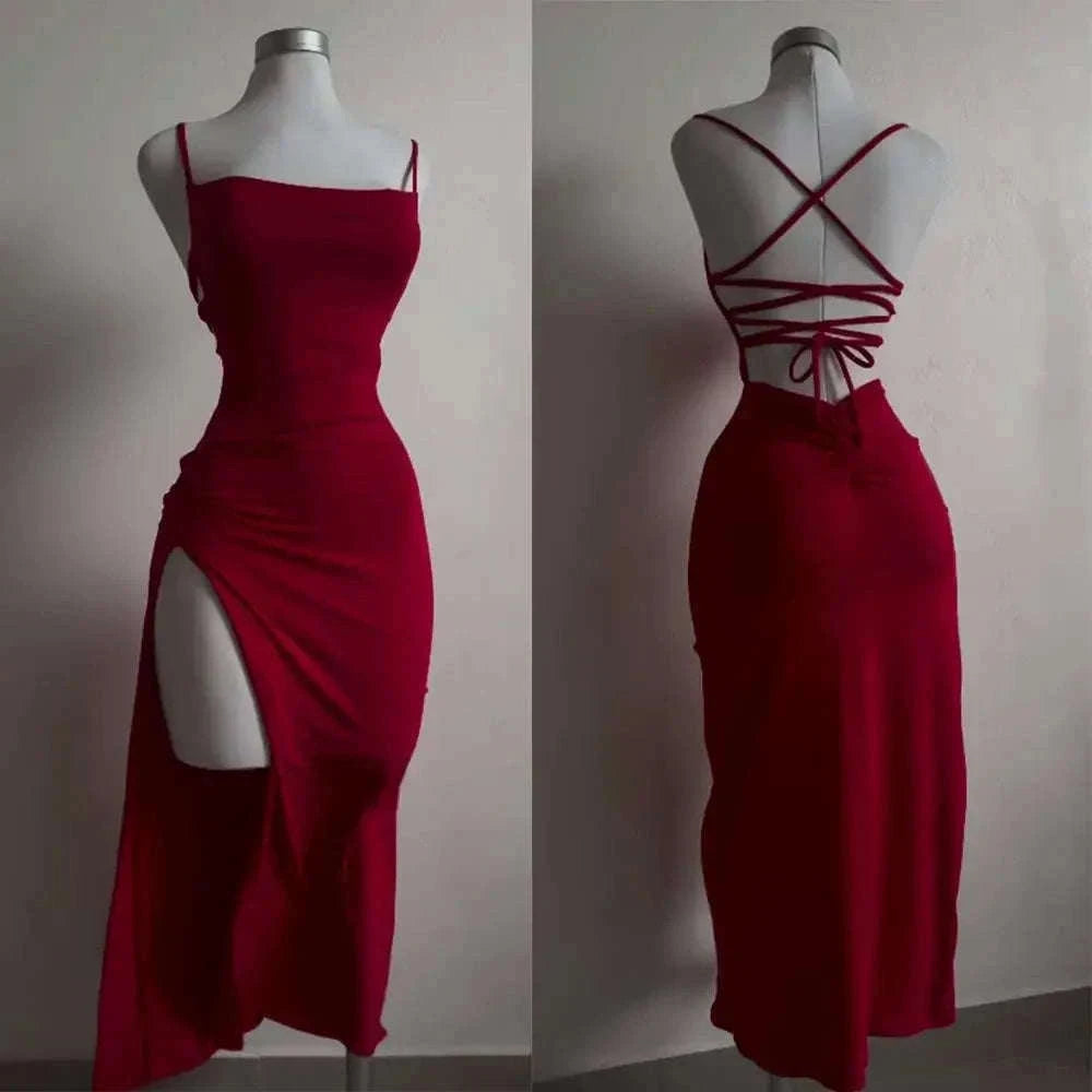 Women’s Summer Halter Strap Bodycon Dress-S / Red