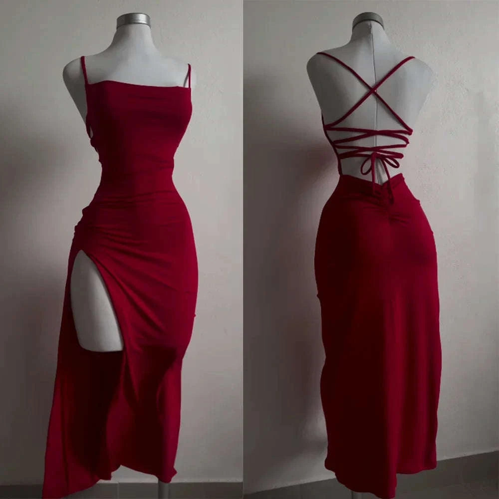 Women’s Summer Halter Strap Bodycon Dress-S / red