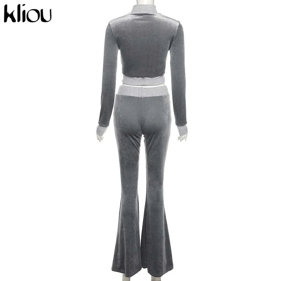 Women’s Velour Zip Top & Wide Leg Pants Two-Piece Set-Pink / M