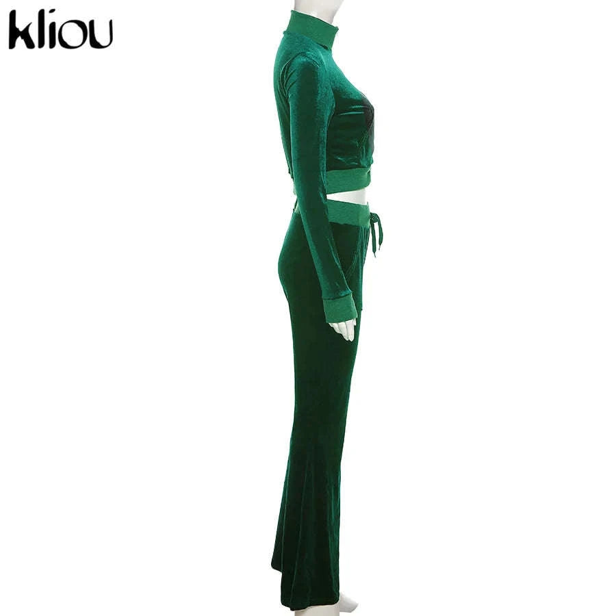 Women’s Velour Zip Top & Wide Leg Pants Two-Piece Set-Pink / M