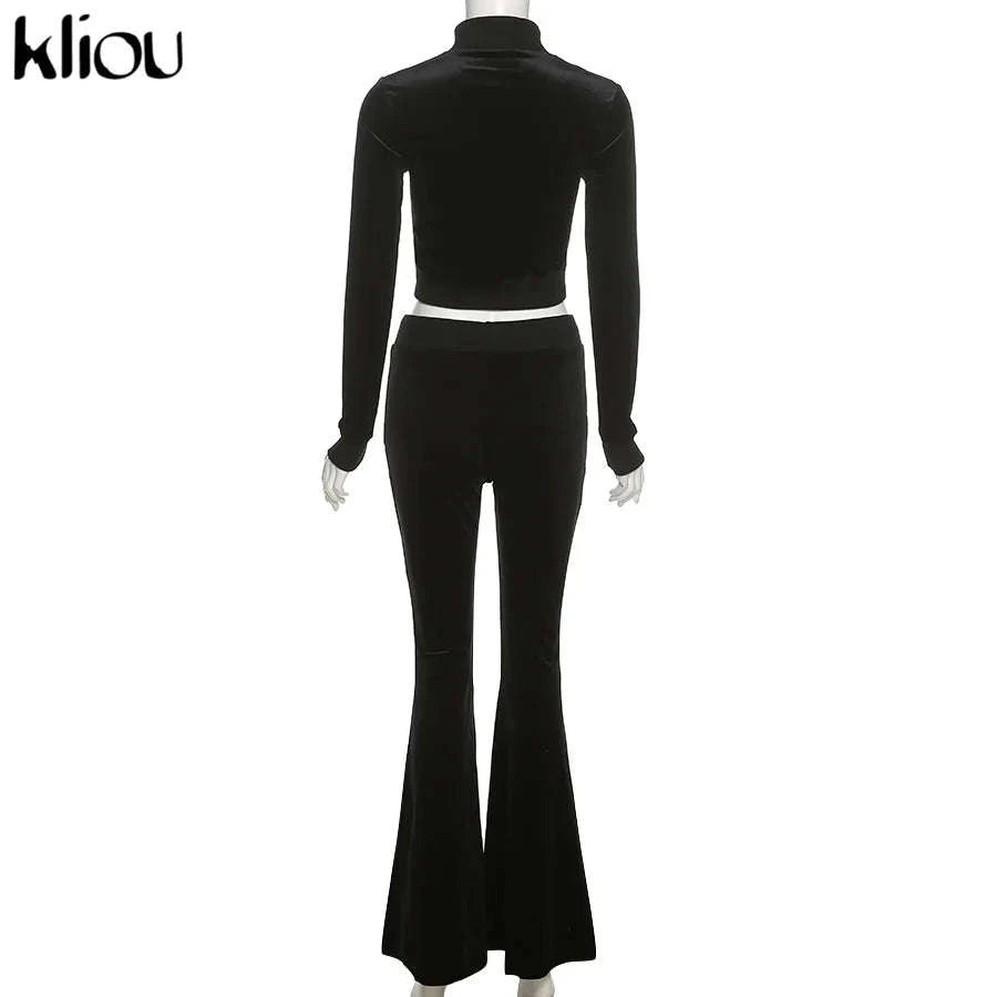 Women’s Velour Zip Top & Wide Leg Pants Two-Piece Set-Pink / M