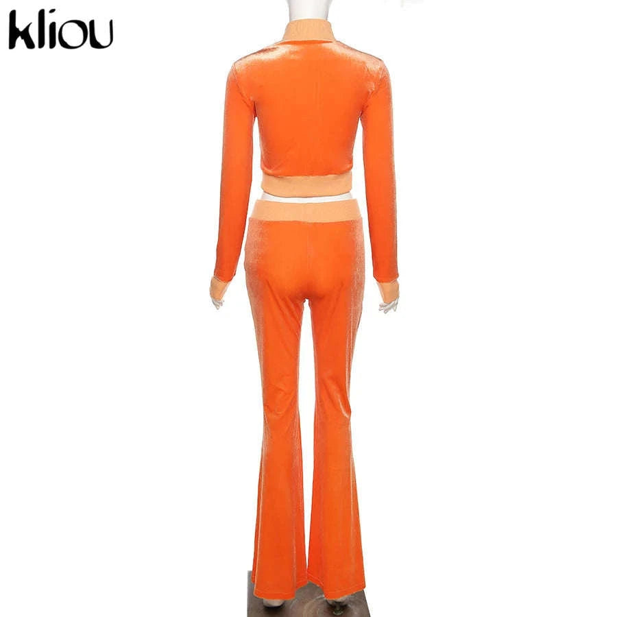 Women’s Velour Zip Top & Wide Leg Pants Two-Piece Set-Pink / M