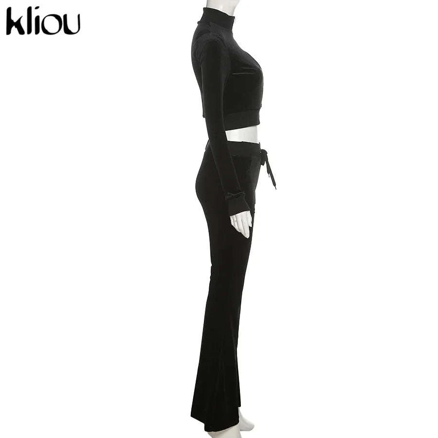 Women’s Velour Zip Top & Wide Leg Pants Two-Piece Set-Pink / M