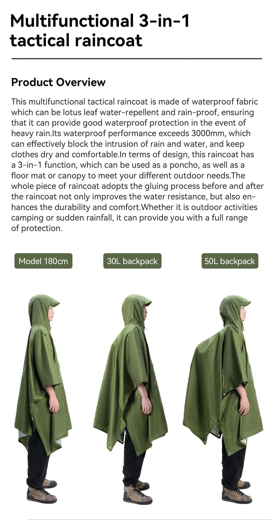 Women’s Waterproof Raincoat 3-in-1 Long Lightweight Hiking Jacket-600044-Basic