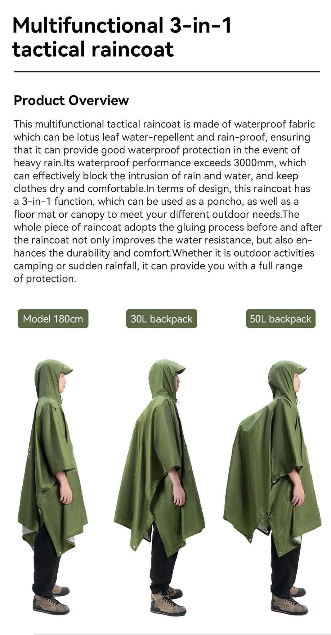 Women’s Waterproof Raincoat 3-in-1 Long Lightweight Hiking Jacket-600044-Basic