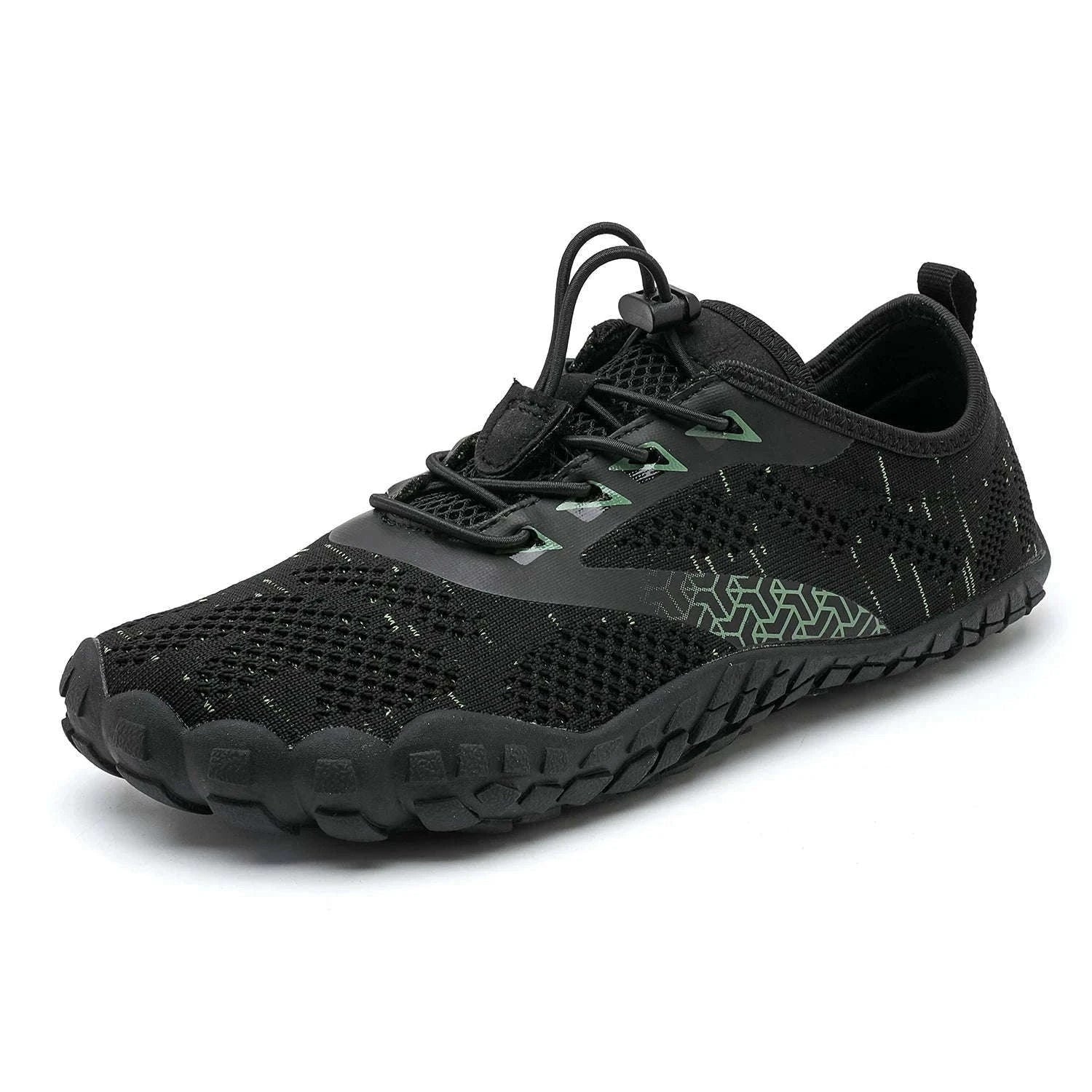 Women's Wide Barefoot Trail Running Shoes-Black-Green / 36