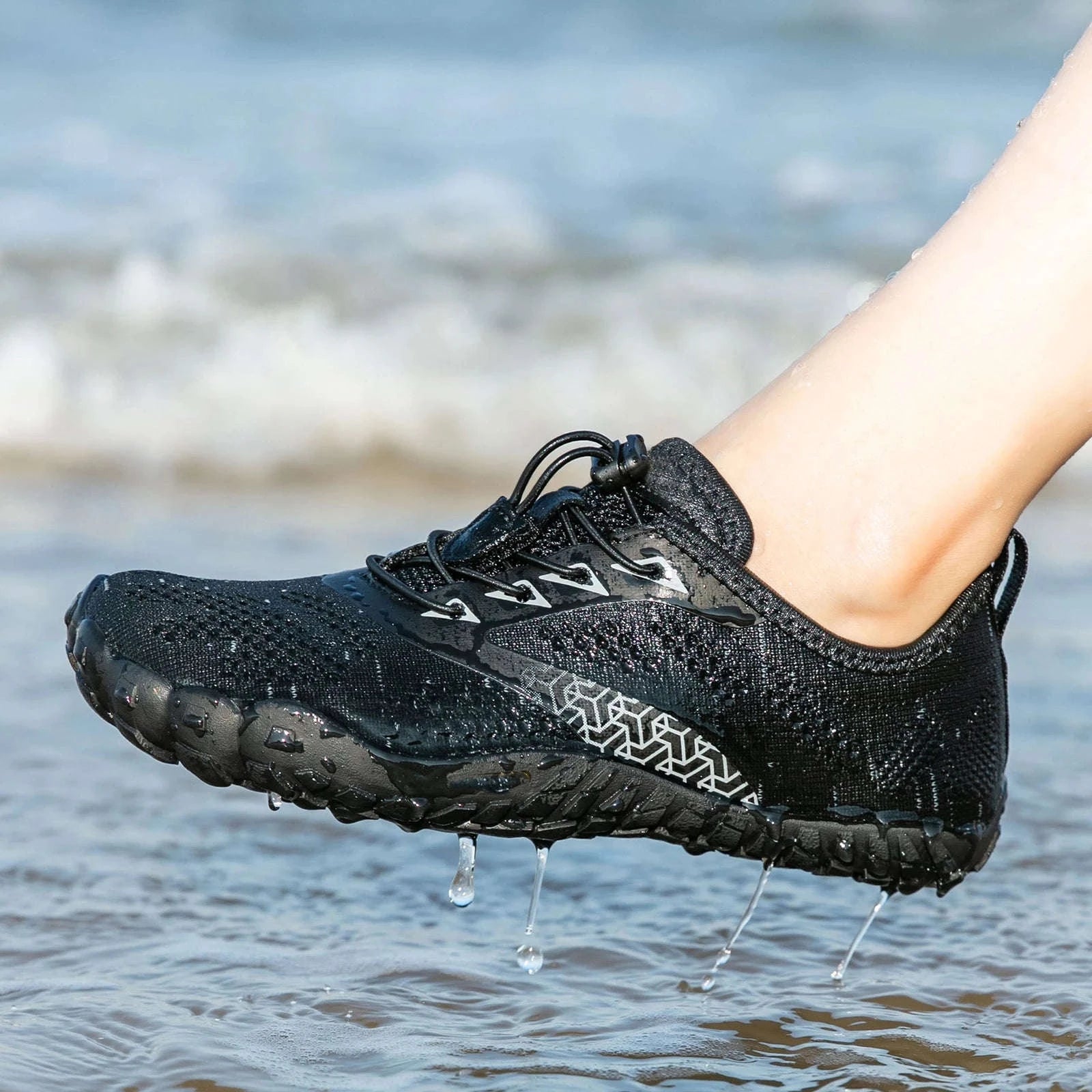 Women's Wide Barefoot Trail Running Shoes-Black-Green / 36