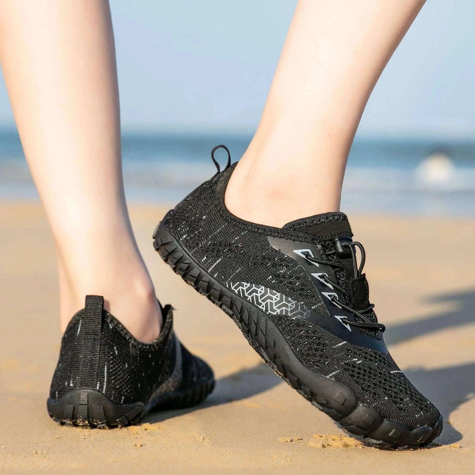 Women's Wide Barefoot Trail Running Shoes-Black-Green / 36