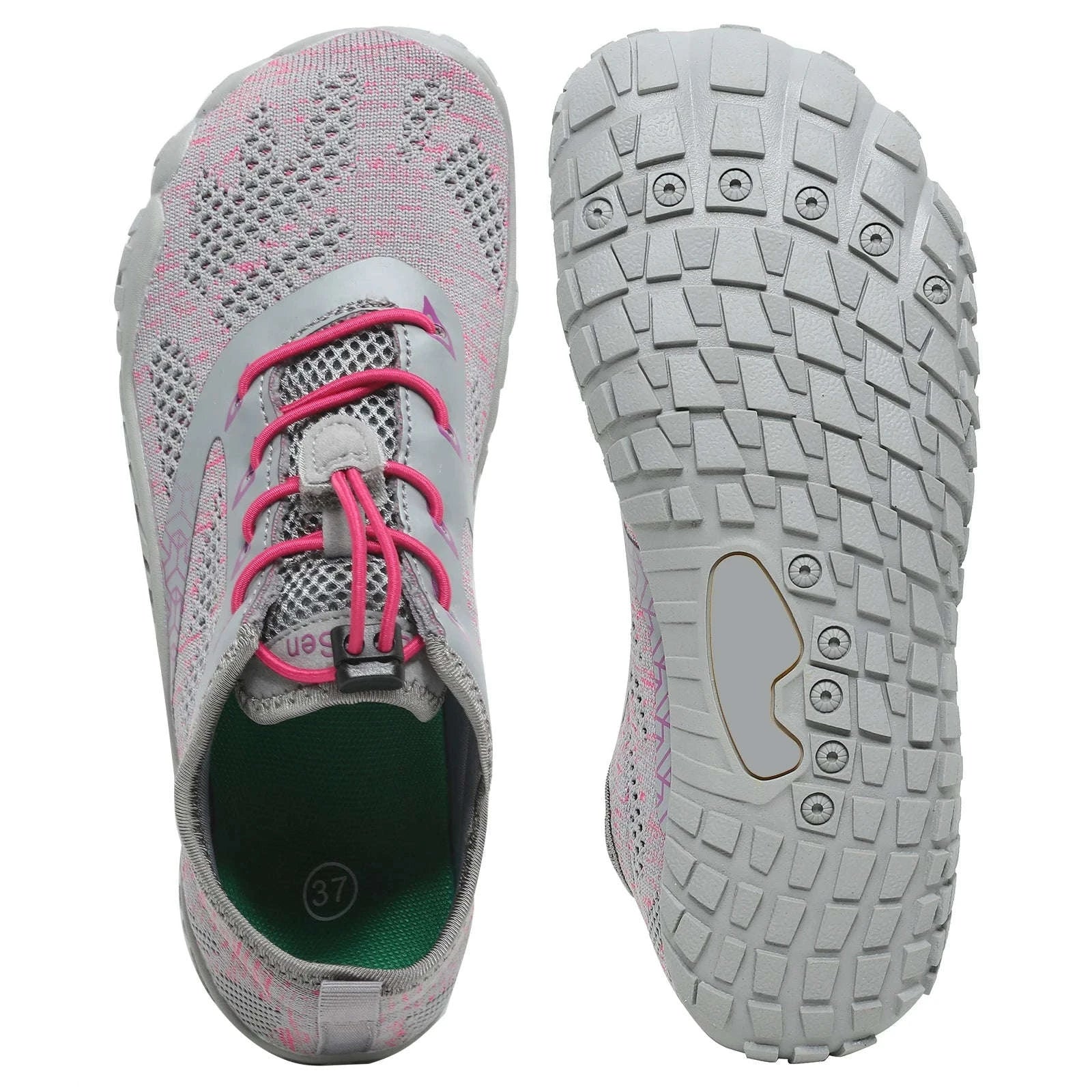 Women's Wide Barefoot Trail Running Shoes-Black-Green / 36