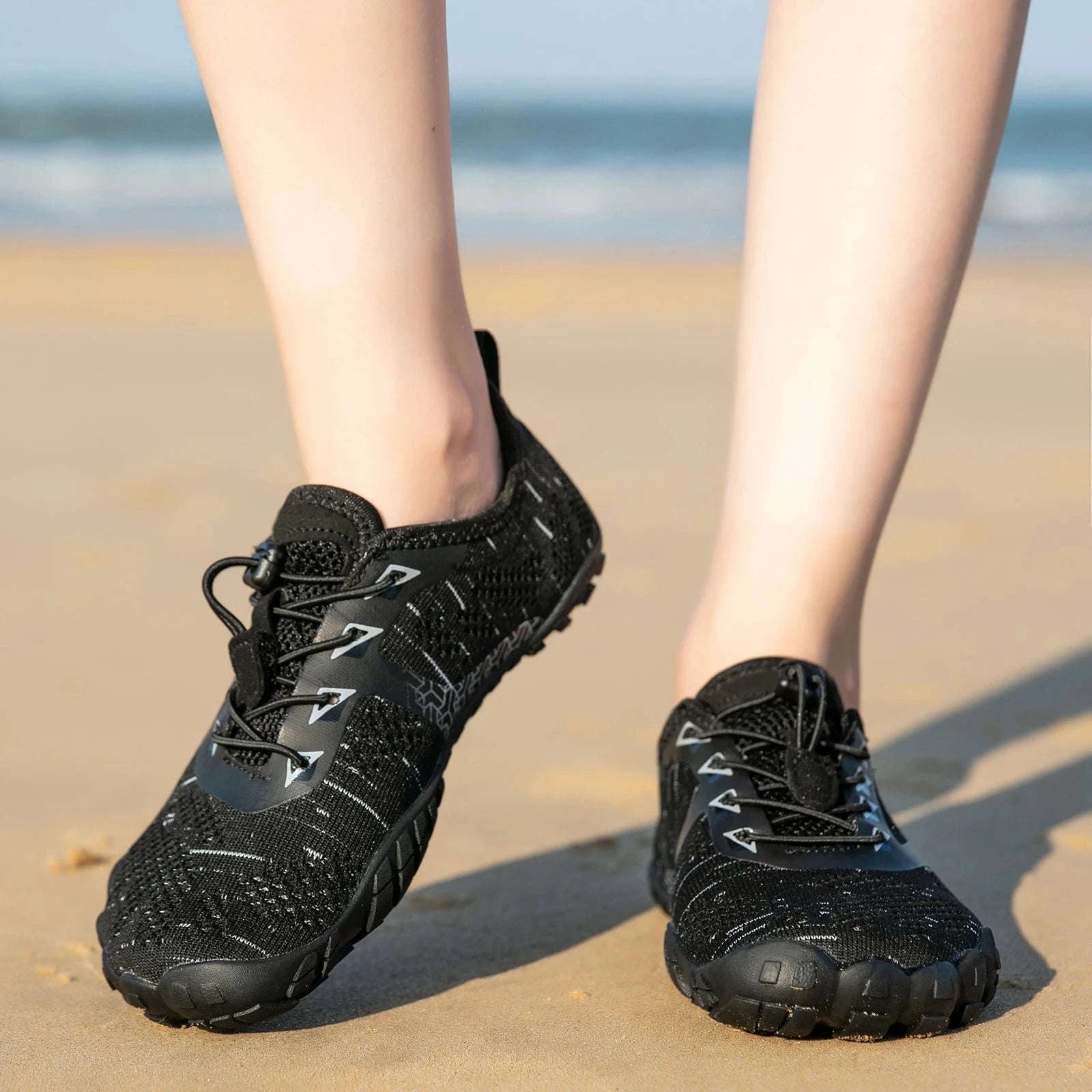Women's Wide Barefoot Trail Running Shoes-Black-Green / 36