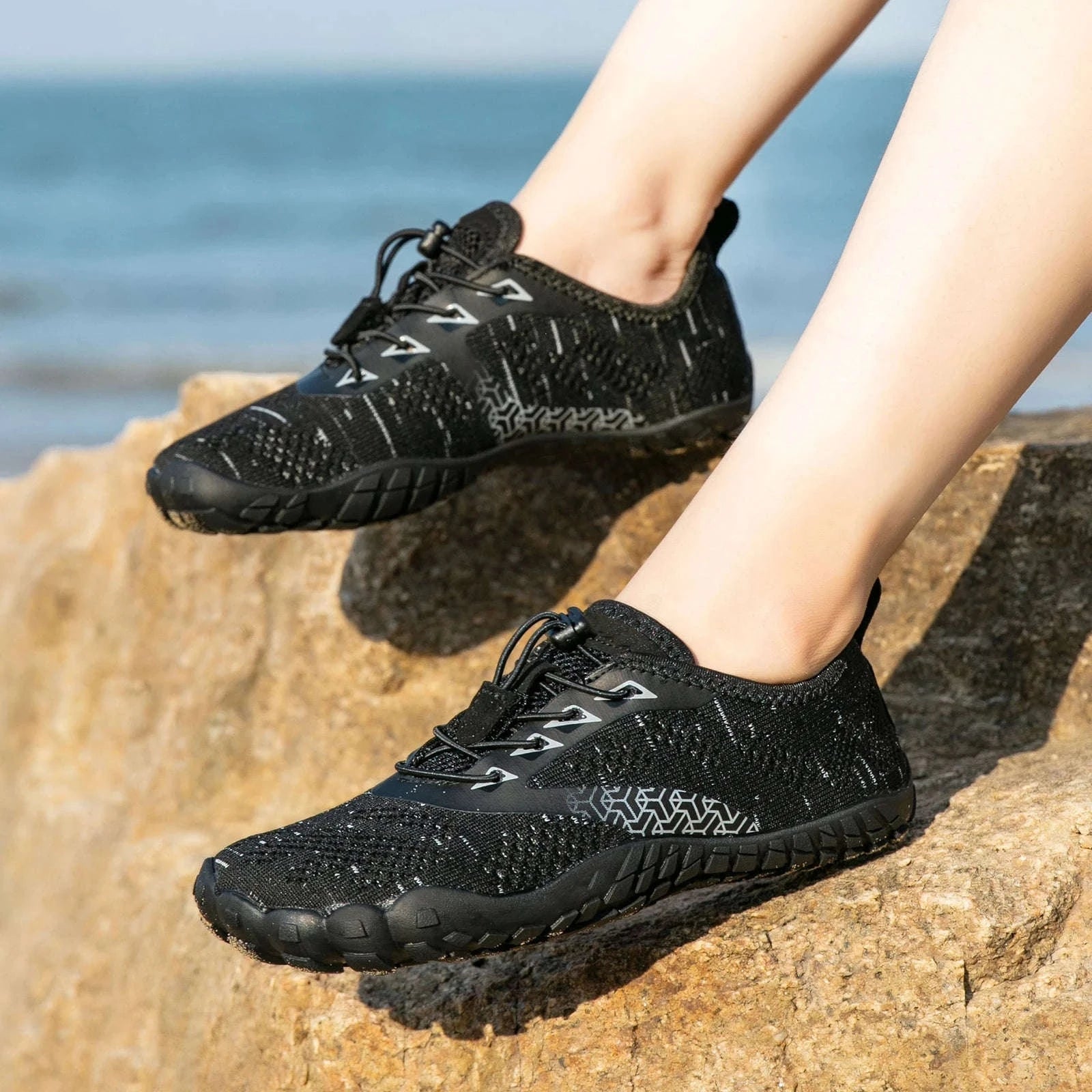 Women's Wide Barefoot Trail Running Shoes-Black-Green / 36