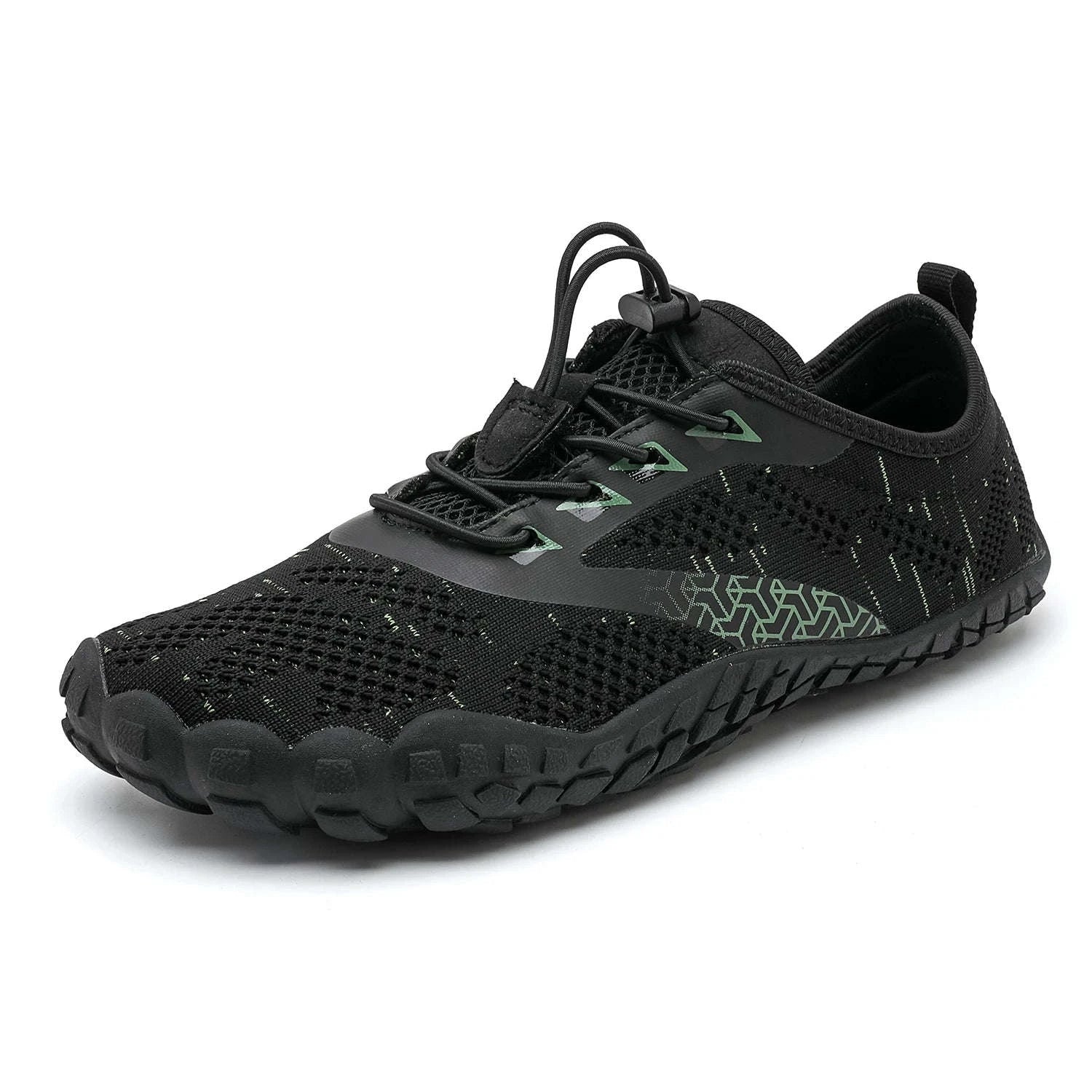 Women's Wide Barefoot Trail Running Shoes-Black-Green / 36