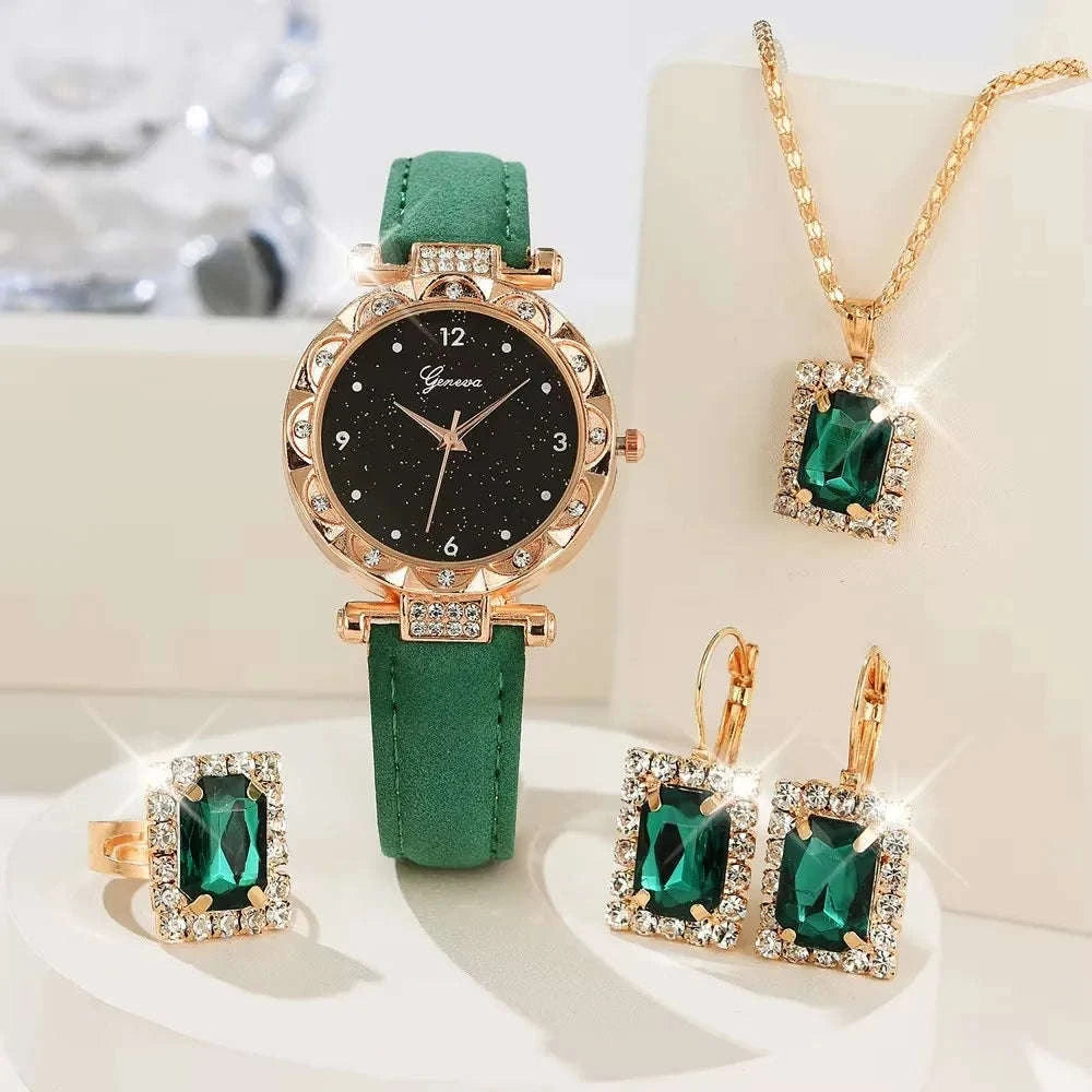 Womens Watches Luxury Rhinestone 5‑Piece Set-HHS