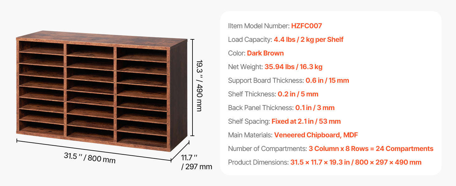 Wood Literature Organizer Mail Sorter for Office, Home, Classroom-36Squares Dark Brown / United States