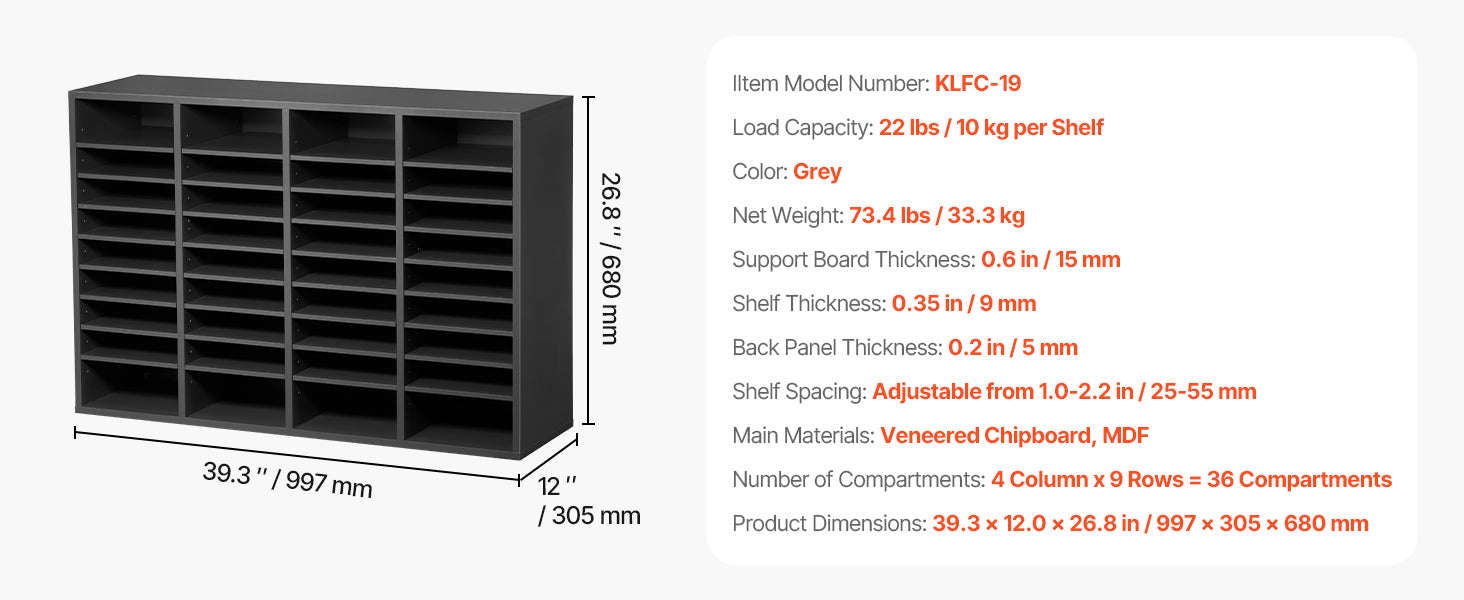 Wood Literature Organizer Mail Sorter for Office, Home, Classroom-36Squares Dark Brown / United States