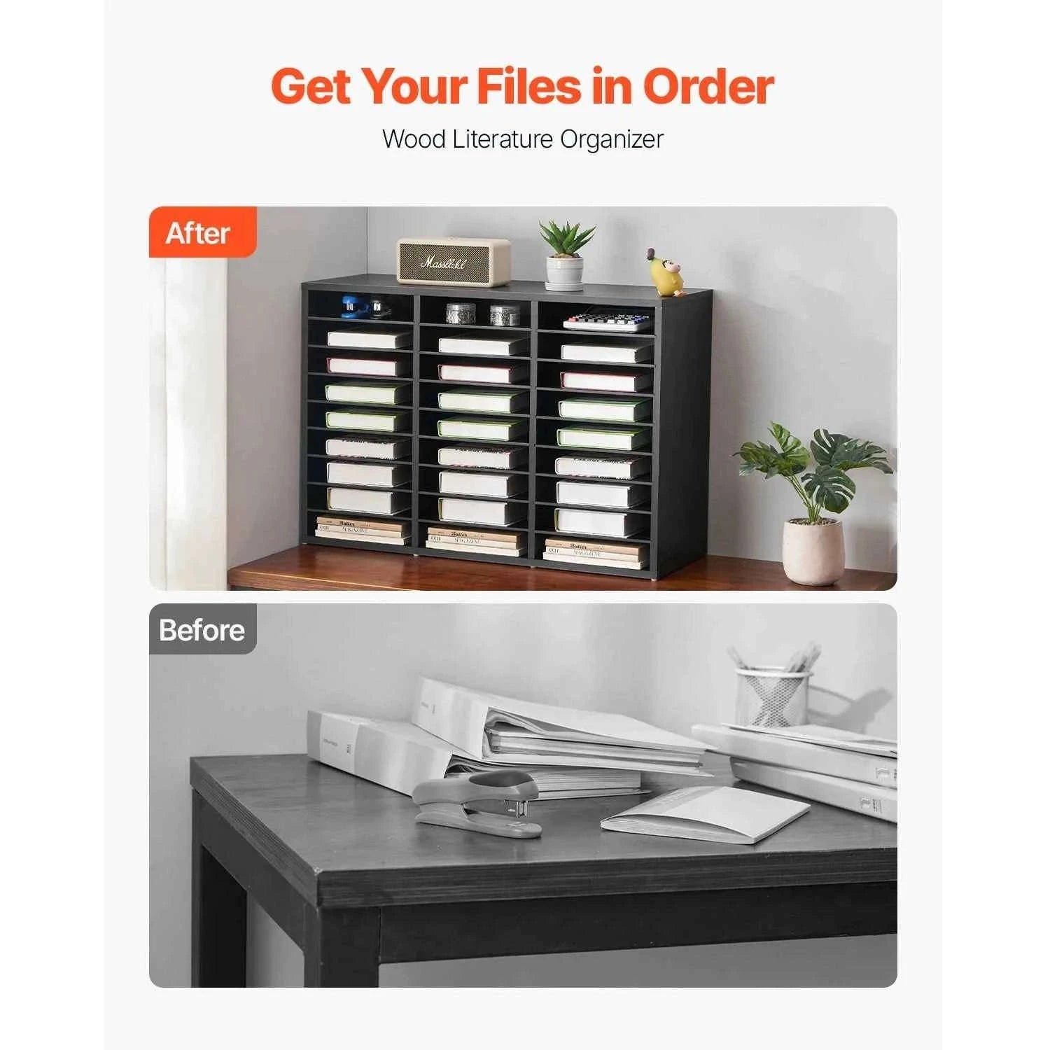 Wood Literature Organizer Mail Sorter for Office, Home, Classroom-36Squares Dark Brown / United States